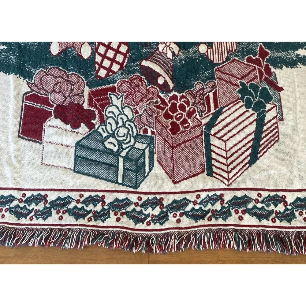 Reversible Christmas Tree 44” x 62” Tapestry Afghan Throw Blanket w/1.5